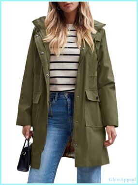 Waterproof Long Rain Jacket Hooded Windbreaker Trench Coat
